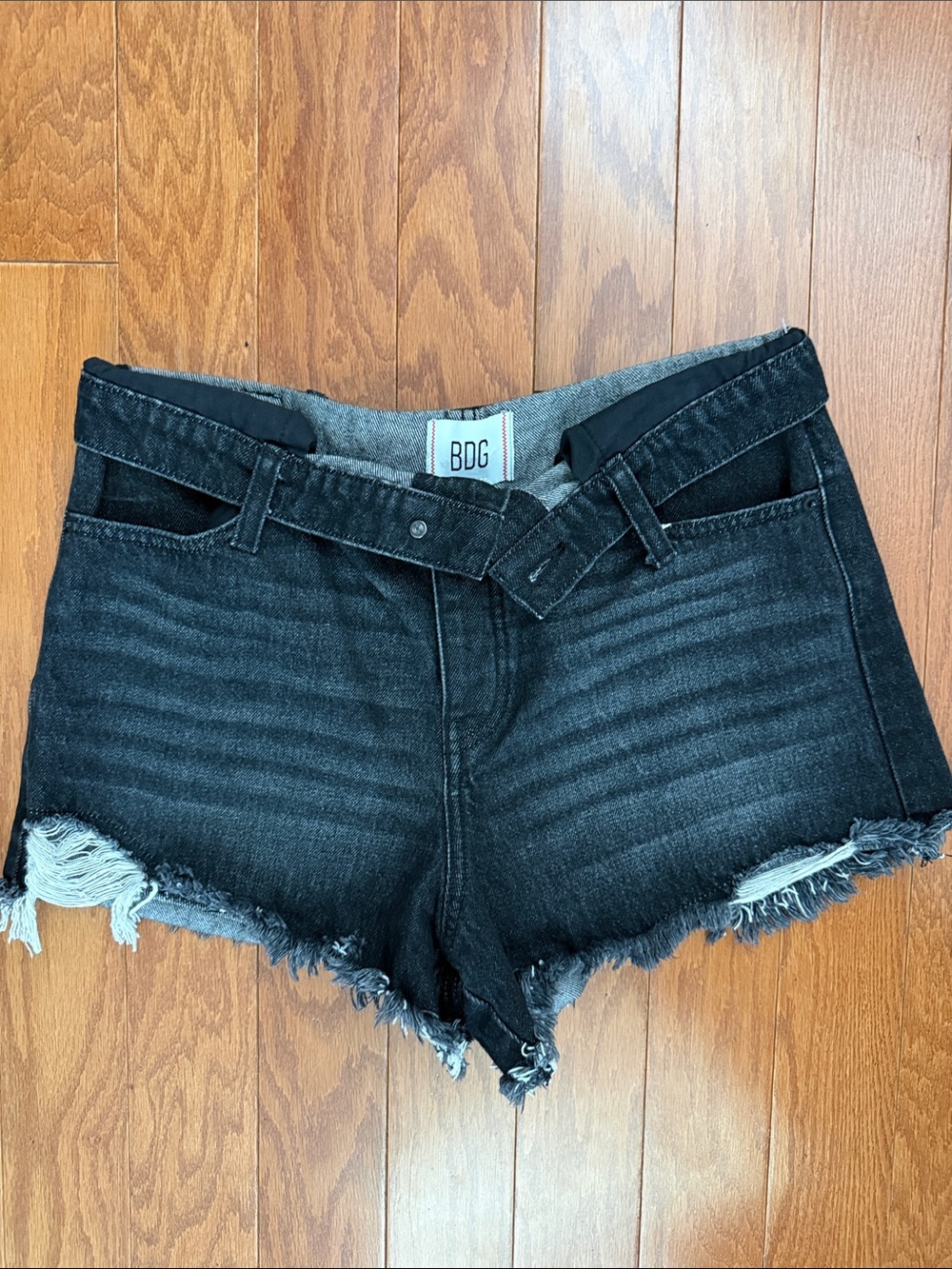 BDG Black Denim Foldover Frayed Hem Jean Shorts 29